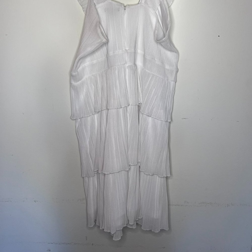 Express Tiered Mini Dress Crinkle Fabric Lined Flounce Sleeve Hidden Zip Size L